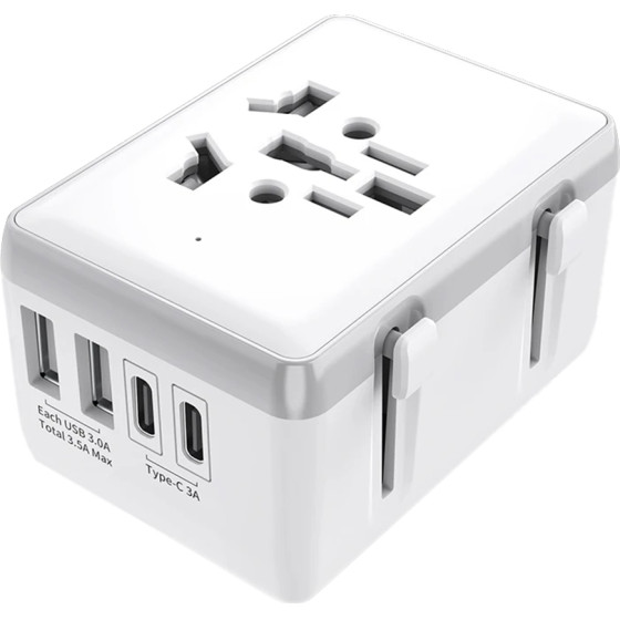 Techsuit - Travel Adapter (HHt204A) - 15W, 2xUSB-C, 2xUSB, EU to UK, AUS, US - White