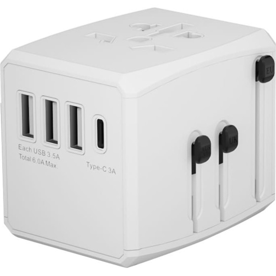 Techsuit - Travel Adapter (HHT904) - PD30W, 3 x USB, Type-C, EU, UK, AUS, US - White