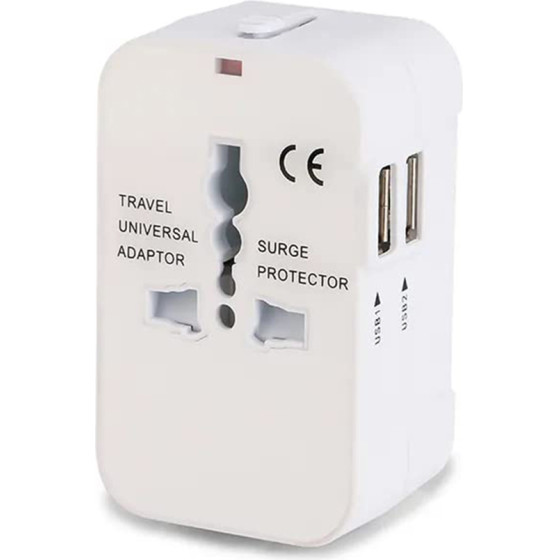 Techsuit - Travel Adapter - 2 x USB, EU, UK, AUS, US - White - (HHT202)