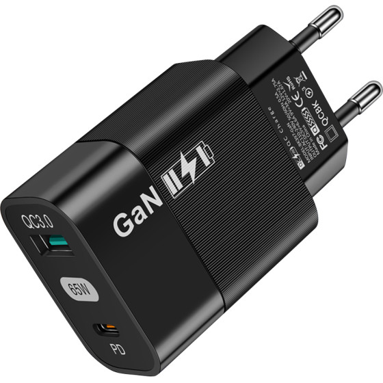 Techsuit - Wall Charger (CHPD131) - GaN, USB, Type-C, Fast Charge, 65W - Black