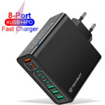 Techsuit - Wall Charger (CHPD224) - 4 x USB, 4 X Type-C, Fast Charging, 65W - Black - (CTH1B)