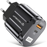 Techsuit - Wall Charger Premium (CHPD038) - USB-A, QC 3.0, USB-C, 20W - Black - (CHPD038;BLACK)