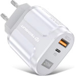 Techsuit - Wall Charger Premium (CHPD038) - USB-A, QC 3.0, USB-C, 20W - White - (CHPD038;WHITE)