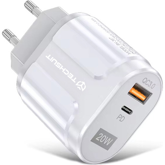 Techsuit - Wall Charger Premium (CHPD038) - USB-A, QC 3.0, USB-C, 20W - White - (CHPD038;WHITE)