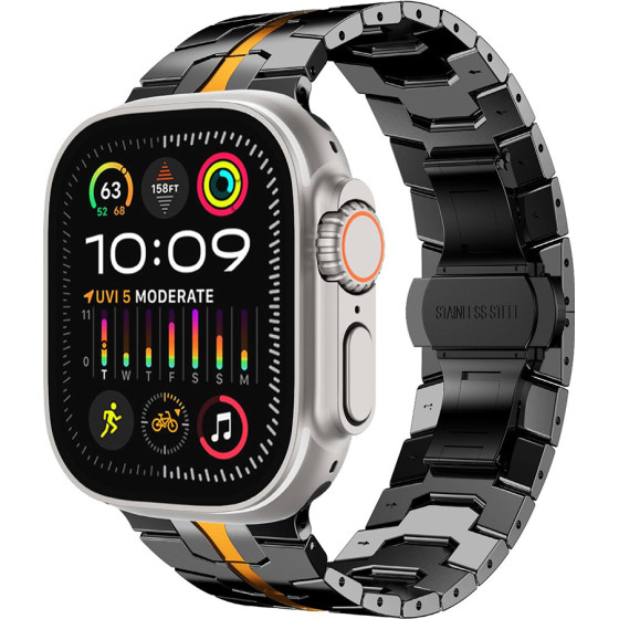 Techsuit - Watchband (W063) - Apple Watch 1/2/3/4/5/6/7/8/9/10/SE/SE 2/Ultra/Ultra 2 (42/44/45/46/49mm) - Black Orange