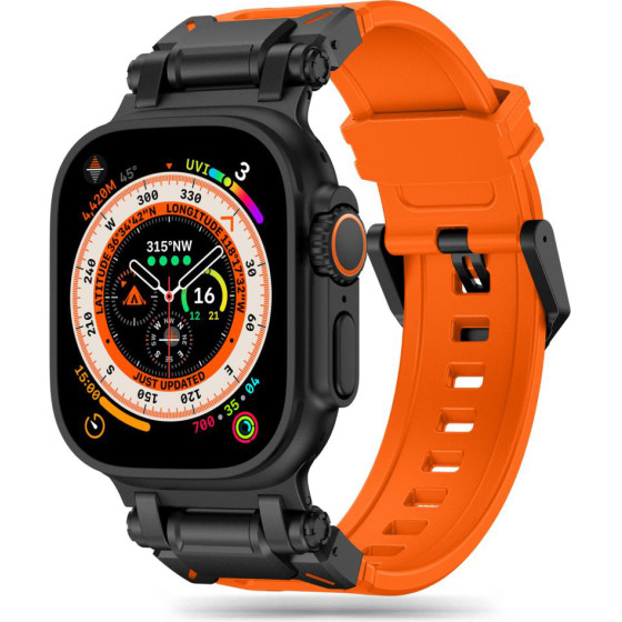 Techsuit - Watchband (W064) - Apple Watch 1/2/3/4/5/6/7/8/9/10/SE/SE 2/Ultra/Ultra 2 (42/44/45/46/49mm) - Titanium Black Orange