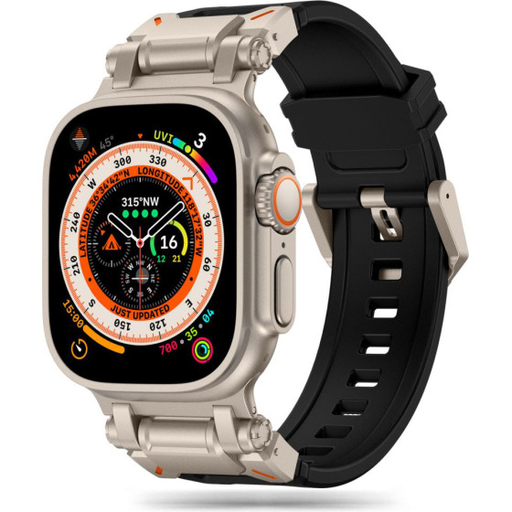 Techsuit - Watchband (W064) - Apple Watch 1/2/3/4/5/6/7/8/9/10/SE/SE 2/Ultra/Ultra 2 (42/44/45/46/49mm) - Titanium Silver Black