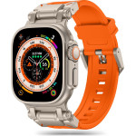 Techsuit - Watchband (W064) - Apple Watch 1/2/3/4/5/6/7/8/9/10/SE/SE 2/Ultra/Ultra 2 (42/44/45/46/49mm) - Titanium Silver Orange
