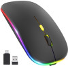 Techsuit - Wireless Mouse (M1) - for Gaming, LED RGB, Silent, Bluetooth 5.2, 2.4G, 1600 DPI with USB-C Charging Cable - Black - (M1;TECHSUIT)