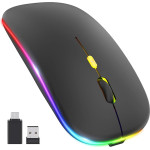 Techsuit - Wireless Mouse (M1) - for Gaming, LED RGB, Silent, Bluetooth 5.2, 2.4G, 1600 DPI with USB-C Charging Cable - Black - (M1;TECHSUIT)