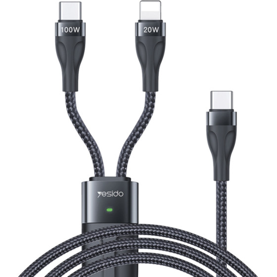 Yesido - Data Cable (CA87) - Type-C to Type-C, Lightning, 100W, 480Mbps, 1.4m - Black