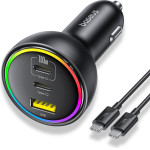 Baseus - Car Charger - 2x USB-C, USB, 152.5W, Fast Charging, Rgb Ambient Light, USB-C Cable - Cluster Black - (C00036101111-00)