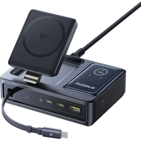 Baseus - Charging Station Nomos - Magsafe Charger, Type-C, Digital Display, 5in1, 140W - Black - (P10170902123-00)