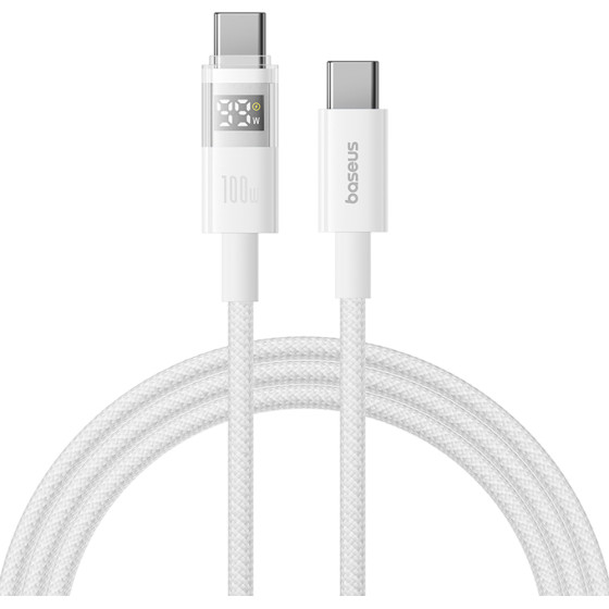 Baseus - Data Cable Display 2 - Fast Charging, Type-C To Type-C, Digital Display, 100W, 2m - Moon White - (P10382702211-01)
