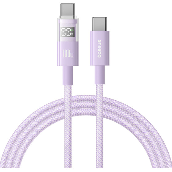 Baseus - Data Cable Display 2 - Fast Charging, Type-C To Type-C, Digital Display, 100W, 2m - Nebula Purple - (P10382702511-01)