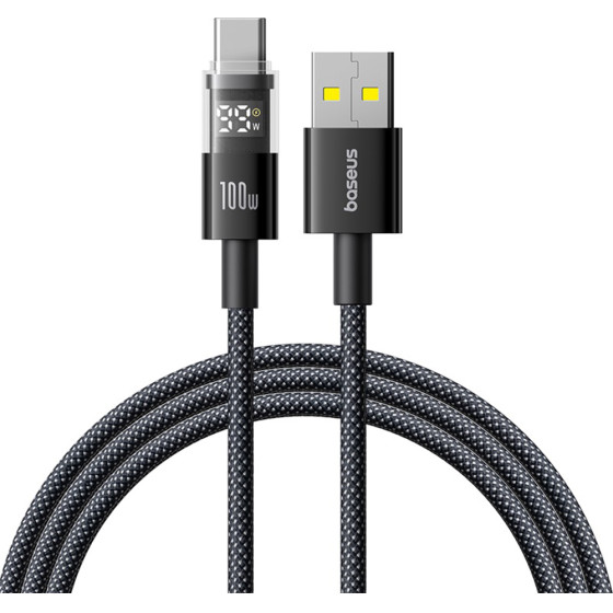 Baseus - Data Cable Display 2 - Fast Charging, Usb To Type-C, Digital Display, 100W, 2m - Cosmic Black - (P10382701111-00)