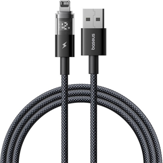 Baseus - Data Cable Display 2 - Usb To Lightning, Fast Charging, Digital Display, 2.4A, 2m - Cosmic Black - (P10382700121-01)