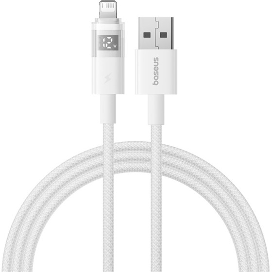 Baseus - Data Cable Display 2 - Usb To Lightning, Fast Charging, Digital Display, 2.4A, 2m - Moon White - (P10382700211-01)