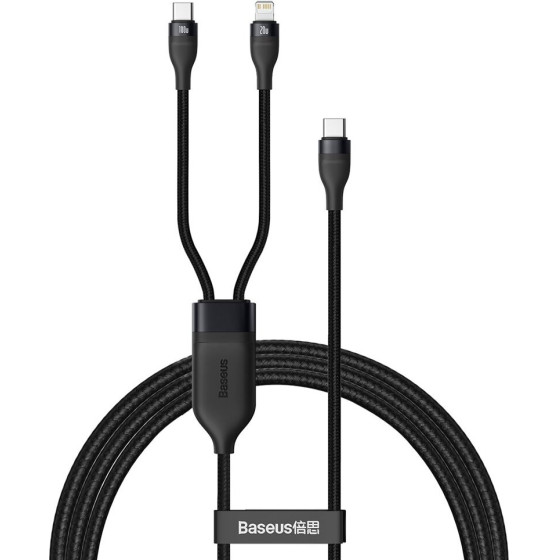 Baseus - Data Cable Flash Series 2in1 - Type-C To Type-C, Lightning 100W, 1.2m - Black - (CA1T2-F01)