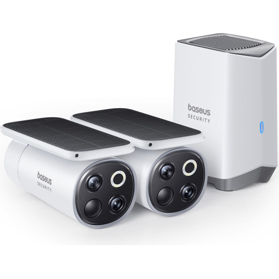 Baseus - Outdoor Camera Security S1 Pro (S0TX002131) - With Solar Panel, 3K, 2 Camera Kit, 16GB, IP67, 13.500mAh - White
