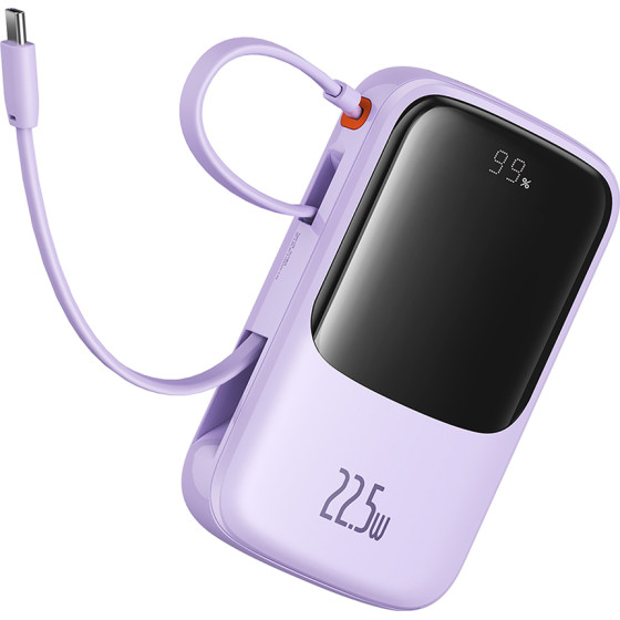 Baseus - Power Bank Qpow Pro+ - Lightning, 2x Type-C, USB, 22.5W, 10000mAh, Cable Type-C - Purple - (P10067101513-00)
