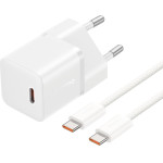 Baseus - Wall Charger - GaN, Type-C, 20W, With Cable Type-C To Type-C, 100W, 1m - Moon White - (P10110900213-01)