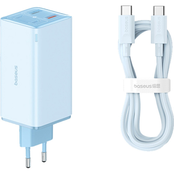 Baseus - Wall Charger GaN6 Pro - 2x USB, 2x Type-C, 100W, With Cable Type-C, 100W, 20V, 5A, 1m - Blue - (P10162705312-00)