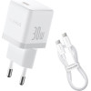 Baseus - Wall Charger Palm - Fast Charger, With Type-C To Type-C Cable, 30W, 5V/3.0A, 1m - Moon White - (P10111605213-01)
