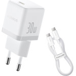 Baseus - Wall Charger Palm - Fast Charger, With Type-C To Type-C Cable, 30W, 5V/3.0A, 1m - Moon White - (P10111605213-01)