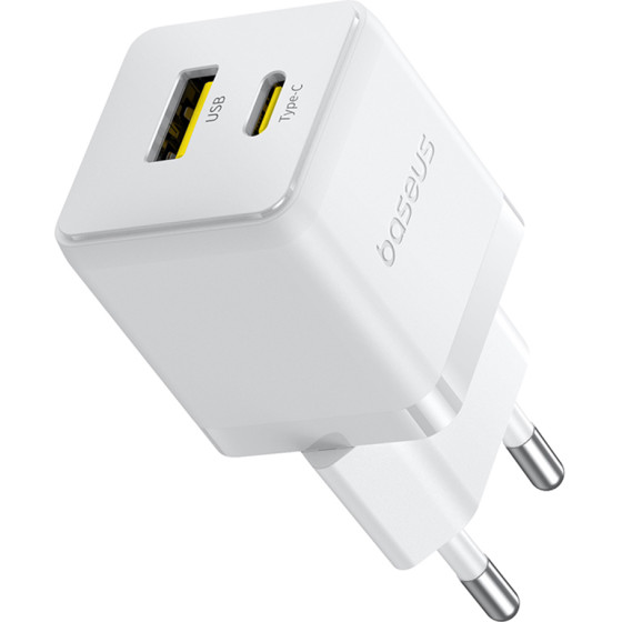 Baseus - Wall Charger Palm - Fast Charging, 2in1, USB, Type-C, 30W - Moon White - (P1011160A213-00)