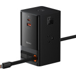 Baseus - Wall Charger Powercombo Digital Powerstrip (PSLR000101) - 3xAC, USB, Type-C With Type-C Cable, 65W, Us Plug - Black