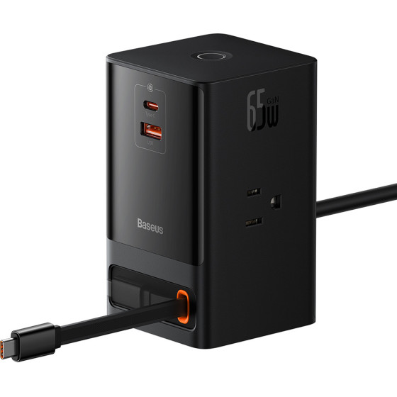 Baseus - Wall Charger Powercombo Digital Powerstrip (PSLR000101) - 3xAC, USB, Type-C With Type-C Cable, 65W, Us Plug - Black