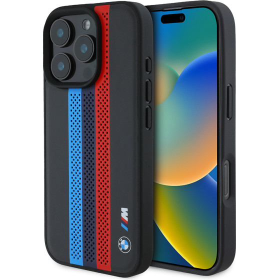 BMW - Hardcase Perforated M Perf. Tricolor Printed Stripes Magsafe - Iphone 16 Pro Max - Black - (BMHMP16X23PUPTK)