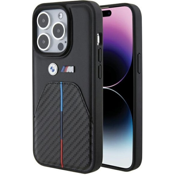 BMW - Leather Stamped Tricolor Stripe - Iphone 15 Pro - Black - (BMHCP15L22NSTB)