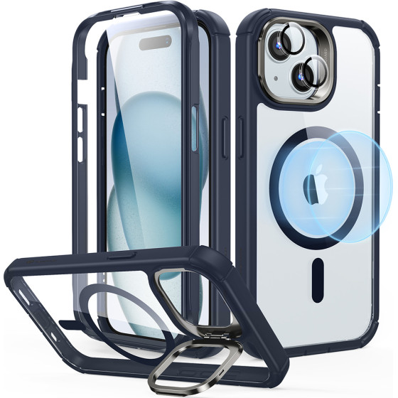 ESR - Armor Tough Kickstand Halolock + Screen Protector - Iphone 15 Plus - Clear Dark Blue
