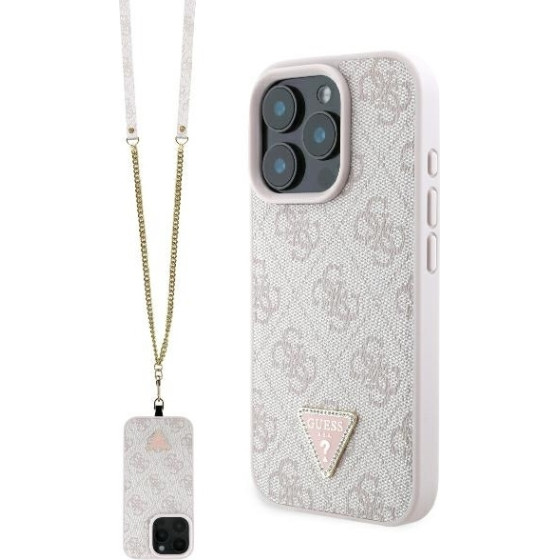 Guess - Leather Metal Logo Strass Crossbody - Iphone 16 Pro Max - Pink - (GUHCP16XP4TDSCPP)