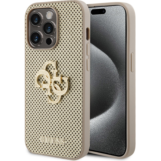 Guess - Leather Perforated 4G - Iphone 15 Pro Max - Gold - (GUHCP15XPSP4LGD)