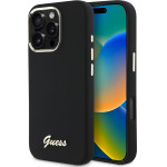 Guess - Silicone Script Metal Logo & Frame - Iphone 16 Pro - Black - (GUHCP16LSMBSLK)