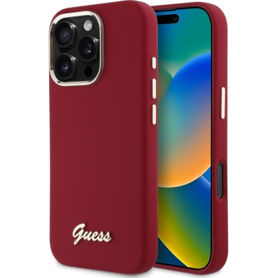 Guess - Silicone Script Metal Logo - Iphone 16 Pro - Red - (GUHCP16LSMBSLM)