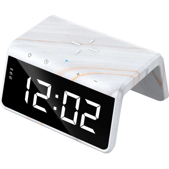 Havit - Desk Phone Wireless Charger (W320) - With Digital Clock, Rgb Led Light, 15W - Marble