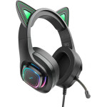 Hoco - Wired Headphones Cat Ears (W107) - For Gaming, Jack 3.5mm, With Microphone And Led Colorful Lights - Black / Green - (W107/GREEN)