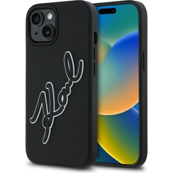 Karl Lagerfeld - 3D Design - Iphone 15 - Rubber Signature - (KLHCP15S3DRKSDLK)