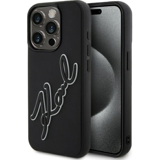 Karl Lagerfeld - 3D Design - Iphone 15 Pro Max - Rubber Signature - (KLHCP15X3DRKSDLK)