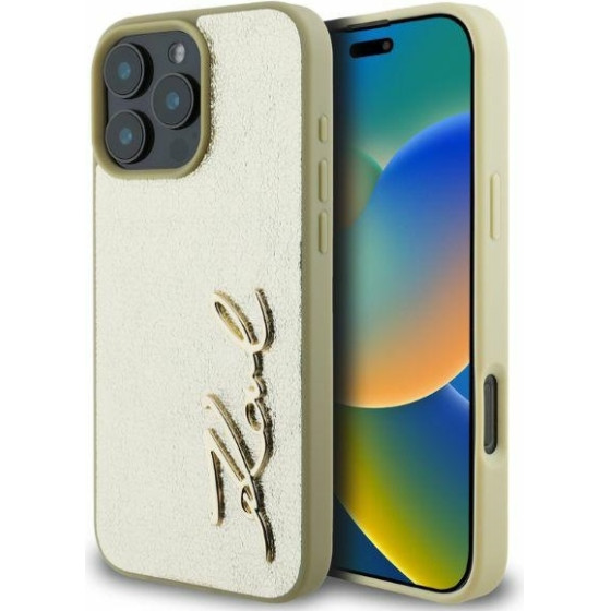 Karl Lagerfeld - Hardcase Leather - Iphone 16 Pro Max - Gold Metal Signature - (KLHCP16XPFMFBKMD)