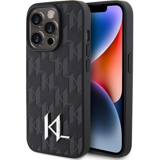 Karl Lagerfeld - Hardcase Leather Monogram - Iphone 15 Pro Max - Hot Stamp Metal Logo - (KLHCP15XPKLPKLK)