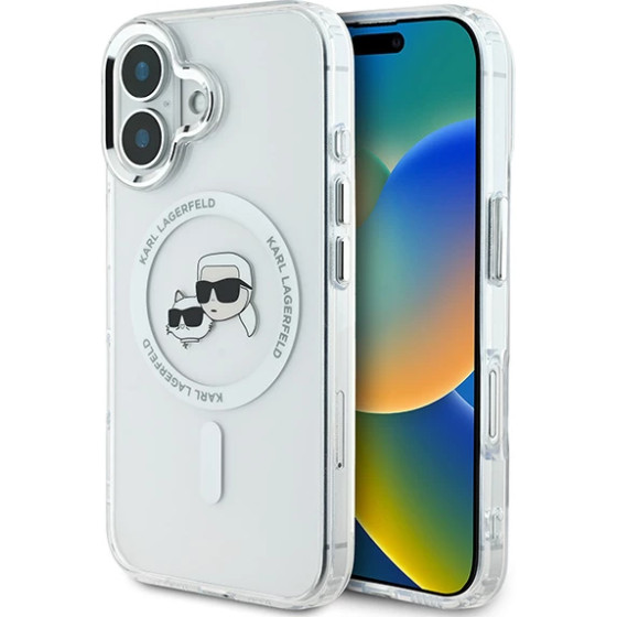 Karl Lagerfeld - Iml Magsafe - Iphone 16 - White Metal Karl&Choupette Head - (KLHMP16SHLSKCH)