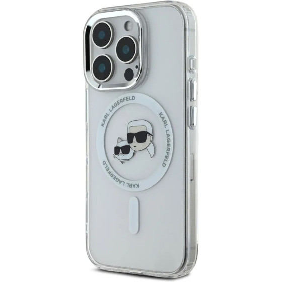 Karl Lagerfeld - Iml Magsafe - Iphone 16 Pro - White Metal Karl&Choupette Head - (KLHMP16LHLSKCH)