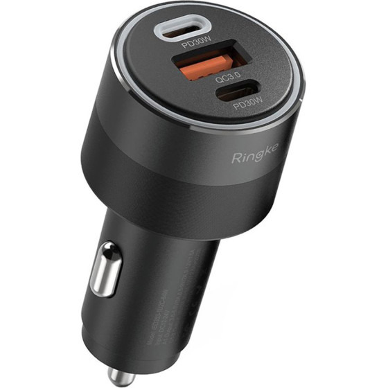 Ringke - Car Charger - USB, 2x Type-C, PD30W, QC3.0, With Ambiental Light - Black