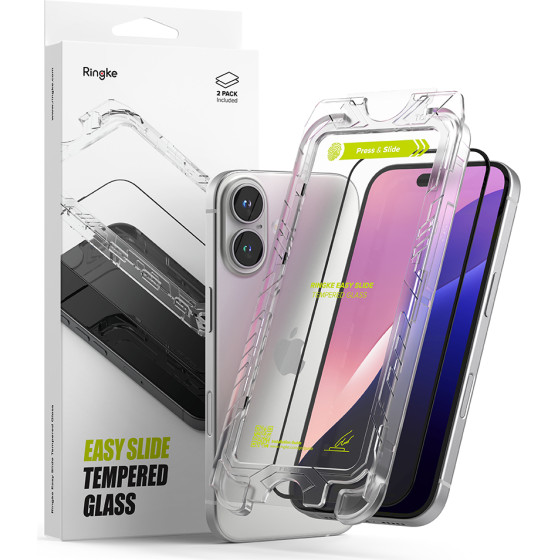 Ringke - Easy Slide Tempered Glass (2 pack) - Iphone 16 Plus / Iphone 15 Plus - Black