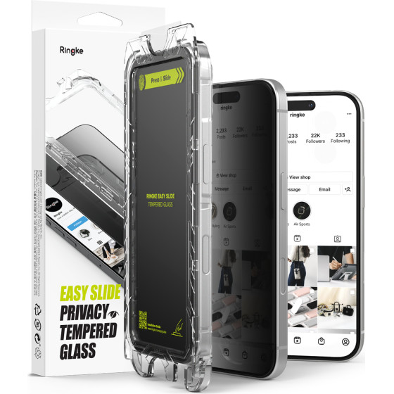 Ringke - Easy Slide Tempered Glass (2 pack) - Iphone 16 Plus / Iphone 15 Plus - Privacy